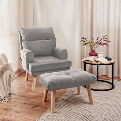 Relaxsessel Sessel CATANIA inkl. Hocker in Stoff Trinity Hellgrau