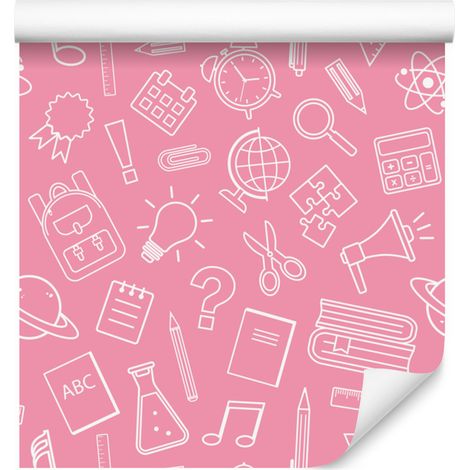 Papier peint Fournitures scolaires Rose poudré pour salon et chambre 50x1000 cm (1/5)