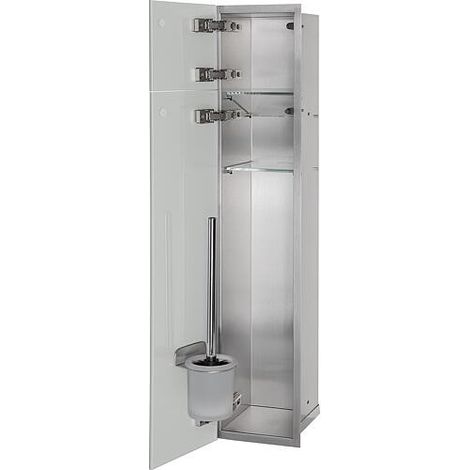 Niche à encastrer en inox pour WC hauteur 800 intérieur inox brossé, 2 portes grises, gauche
