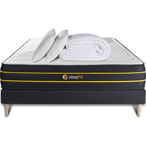 Komplettpaket Bett - Matratze 180x200 cm + Boxspringbett mit Lattenrost (im Set) + 2 Kopfkissen + Bettdecke - Ultra