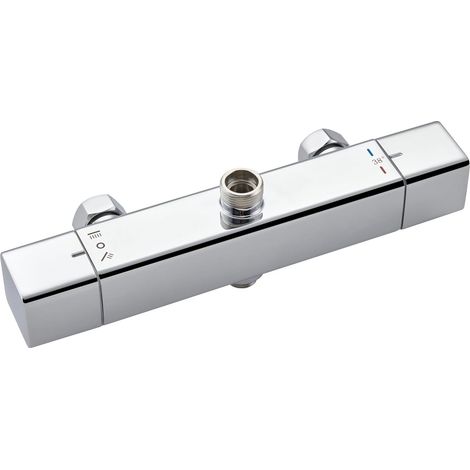 Mitigeur Douche Thermostatique avec 2 Sorties, Robinet Douche Mural Carrée, Sortie Supérieure 3/4" BSP(26.4mm) et Sortie Inférieure 1/2" BSP(21mm), Finition Chromé (1/5)