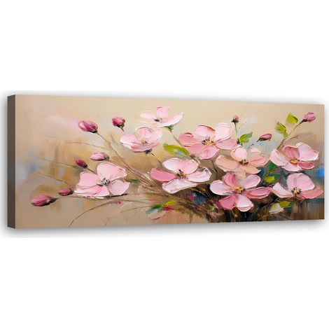 Tableau déco Fleurs rose poudré Plantes peintes 90x30 (1/5)