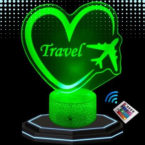 Lampe de Chevet 3D LED Thème Voyage Travel Avion , Veilleuse Changement de Couleurs, Lampe tactile Bureau et Chambre, Cadeau Noël (1/4)
