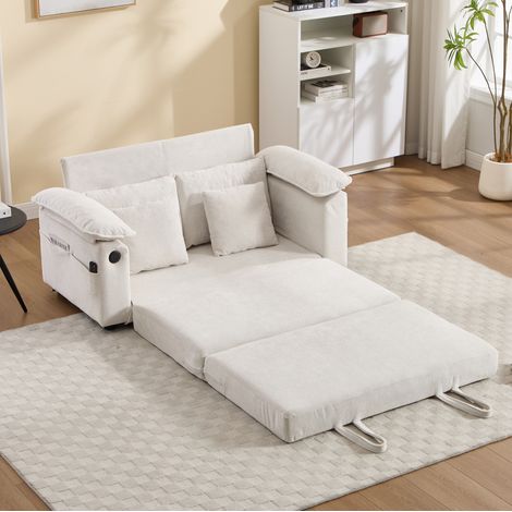 Sofá cama futón plegable 3 en 1 de tela blanca OKWISH (1/5)