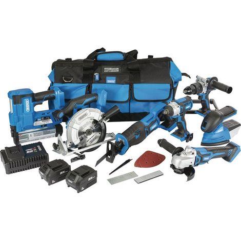 Draper D20 20V Jumbo Power Tool Kit with 13 Pieces, 2 Batteries (3.0Ah & 5.0Ah), Charger, and Tool Bag (1/5)
