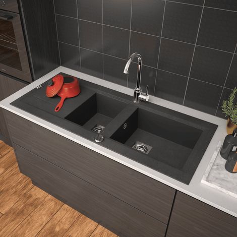 Carea Cuisine & Bain – Évier à encastrer 2 bacs Carealith® – Résistant à la chaleur jusqu'à 300°C – Surface hygiénique et facile à nettoyer – Fabrication française