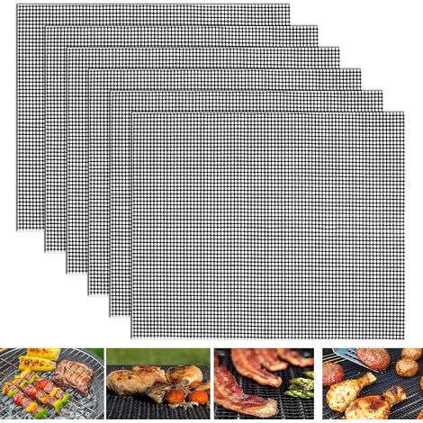 Lot de 6 tapis de cuisson barbecue réutilisables et découpables 40 x 33 cm, grille de cuisson pour poissons et légumes (1/5)