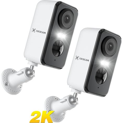 Lot de 2 caméras de surveillance 2K WiFi – Vision nocturne couleur – Détection AI/PIR – Audio bidirectionnel – Stockage Cloud/SD (1/5)