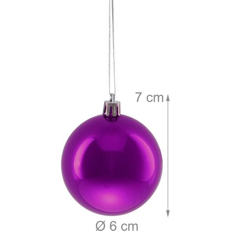 Set di 100 palline di Natale lucide decorative per albero 7 x 6 cm in polistirolo viola 130017338