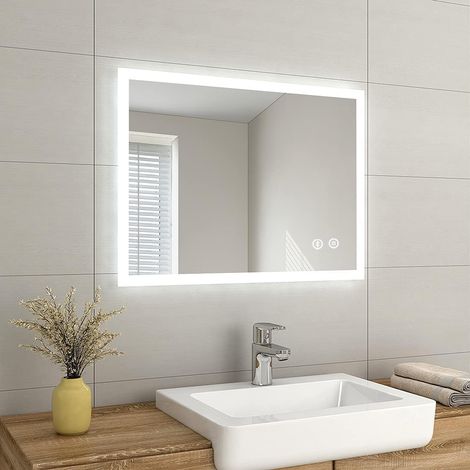 EMKE Backlit Illuminated Bluetooth Bathroom Mirror with Shaver Socket, Wall Mounted Multifunction Vanity Mirror with LED Lights and Demister, Fuse, 80x60cm (1/5)