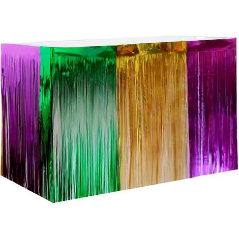 Jupe de table décorative à franges et guirlandes brillantes, idéale pour les fêtes et les photos. (1/5)