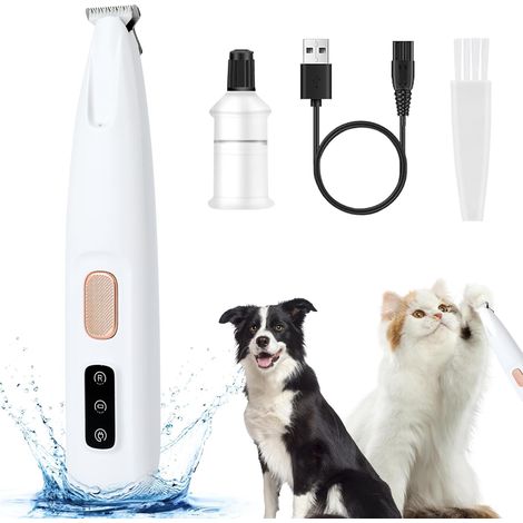 Tondeuse, tondeuse pour pattes, tondeuse électrique pour chien, tondeuse électrique rechargeable pour poils d'animaux avec lumière, tondeuse pour poils de chien et de chat (blanche) (1/5)