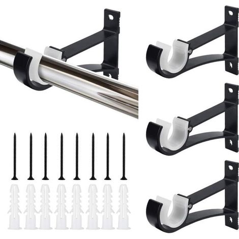 Lot de 4 supports de tringle à rideaux - Support mural robuste - En métal - Avec vis et colle - Pour tringle à rideau (1/5)