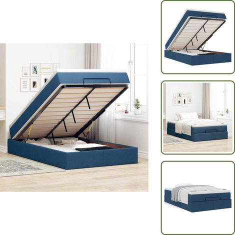 Cadre de lit ottoman avec matelas bleu 120x190 cm tissu - Cadre De Lit Ottoman - Cadres De Lit Ottoman - Cadre De Lit - Cadre De Lit Avec Rangement (1/5)
