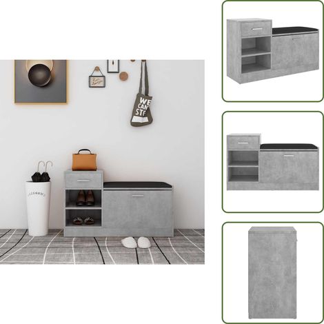 The Living Store Banco zapatero madera de ingeniería gris hormigón 94,5x31x57 cm - Banco de zapatos gris hormigón