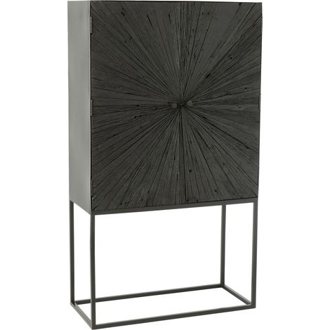 Buffet haut 2 portes 90x40x162 cm en bois recyclé noir - SHANIL (1/5)