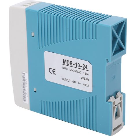 Alimentation industrielle rail DIN MDR-10-24, 10W 24V 0,42A, entrée 100-240VAC, convertisseur modulaire compact pour armoire électrique. (1/5)