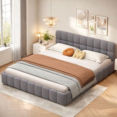 Doppelbett mit Polsterung - TANANT - 160x200 cm - Grau - Gepolsterte Kopfteil - Moderner Stil (1/5)