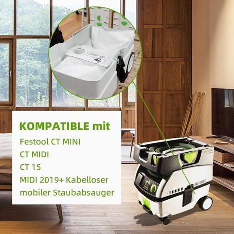 Lot de 8 sacs filtrants SELFCLEAN SC-FIS-CT MINI/MIDI-2/5 pour aspirateur Festool CT MINI/MIDI 2019+, grande capacité, pièces de rechange uniques (1/3)