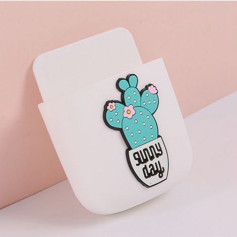 Support mural adhésif pour télécommande, boîte de rangement pour stylos et téléphone, idéal pour le bureau, la maison et l'école (Cactus) (1/2)