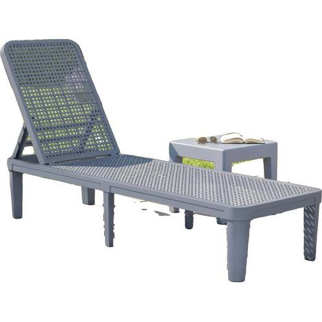 Chaise longue inclinable, dossier réglable, plastique durable, GRIS FONCÉ (1/5)