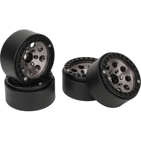 Lot de 4 jantes de roue RC 1,9 pouce en alliage d'aluminium, moyeu de roue stable pour voiture RC Axial SCX10 II III, couleur titane (1/5)