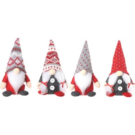 4 Pièces Gnomes de Noël en Peluche Cadeaux Handamde Suédois Tomte Poupée Renne Gnome Collection Décorations pour (1/4)