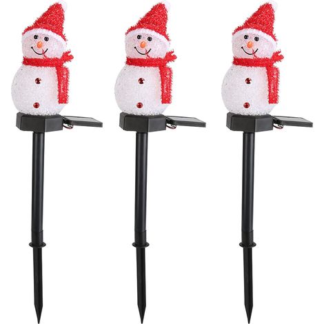 Lot de 3 lumières extérieures de bonhomme de neige de Noël avec piquet, lumières solaires Rouge pour allée de Noël, décorations de Noël – solaires (1/5)