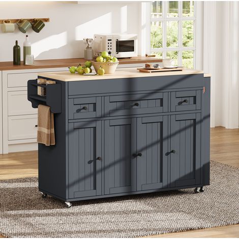 Isla de cocina con ruedas extensible con especiero y cajones, gris HAVRYA (1/5)