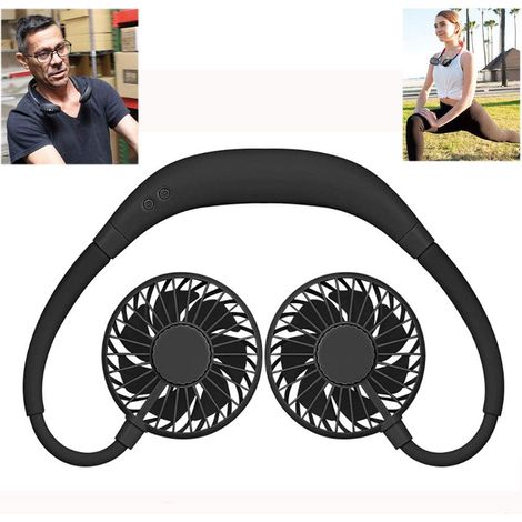 Neck Fan Neck Fan Portable Hanging Hands Free Around The Neck Fan Personal Sports Freezer Fan Hand-Free Adjustable Mini Fan. USB Rechargeable 2000 mAh LED (Black) (1/4)