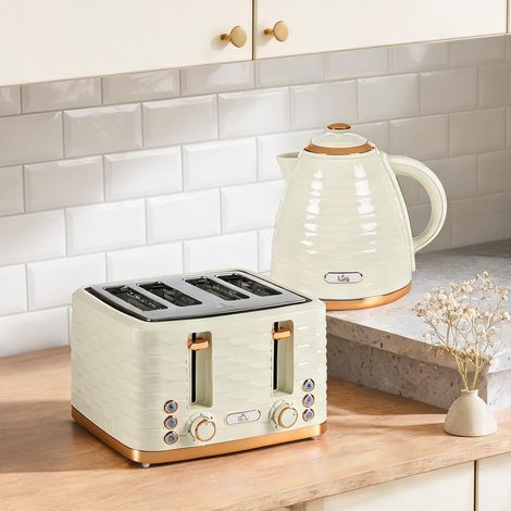 Ensemble 2-en-1 bouilloire et grille-pain beige 7 niveaux de