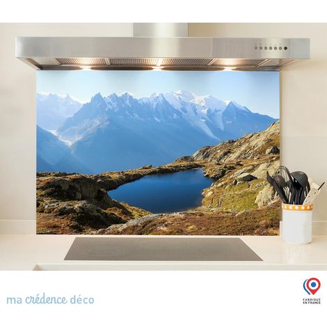 Fond de hotte : Lac et Mont Blanc 3 - Verre trempé - 60 cm - 45 cm (1/5)