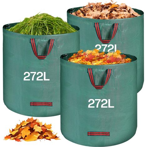 Sac à Déchets Verts 3x272L avec Poignées Sac Pliable et Réutilisable pour Feuilles Mortes et Végétaux de Jardin Stockage Écologique Déchets Organiques (1/5)