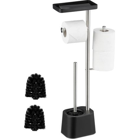 Serviteur WC décoratif et Pratique, Non Fixe, Brosse et Porte-Brosse, H x L x P : 65,5 x 29 x 11 cm, Noir (1/5)