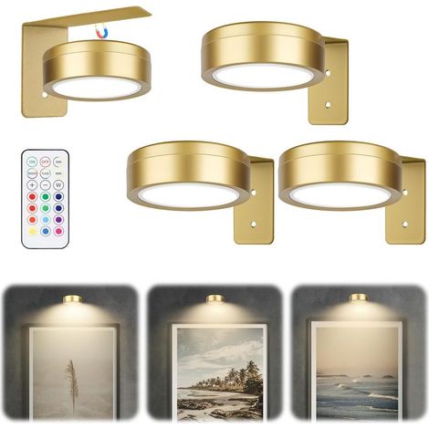 Lot de 3 Applique murale, LED RGB 13 couleurs, luminosité réglable, magnétique sans fil, pour tableaux et décoration (1/5)