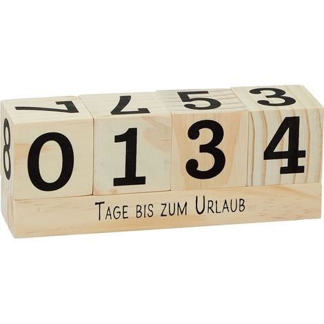 Countdown Holz Würfel - 16 x 6 cm - Tageszähler Kalender mit 8 Sprüchen - Dauerkalender für Hochzeit Prüfung Geburtstag Ruhestand Urlaub Weihnachten