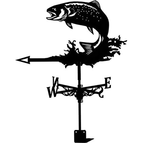 Girouette en métal avec silhouette de truite bondissante - Girouette décorative pour jardin, toit et extérieur, noire, adaptée à toutes les conditions météorologiques, idéale comme décoration de jardi (1/5)