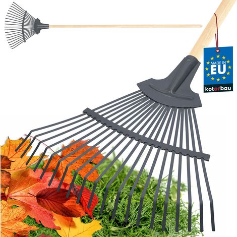 KOTARBAU® Rateau à Feuille - Acier - 44 cm - Râteau Jardin- avec Manche - 191 cm - Ramasse Feuille - Outil Robuste pour Gazon et Feuilles - Gris et Bois Naturel (1/5)