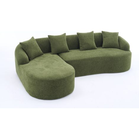 Canapé modulaire courbe L-shape 2 places + méridienne gauche en chenille verte, sans montage (1/5)