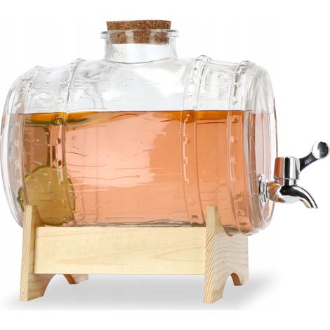 Fass mit Hahn, fassförmiger Getränkespender aus Glas, Fass mit Zapfhahn 3L (1/5)