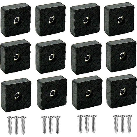 HOXILEELEO - Lot de 12 patins en caoutchouc de 3 cm avec vis, carrés noirs antidérapants pour pieds de meubles, housses robustes pour pieds de canapé, chaise, table, bureau, canapé (1/5)