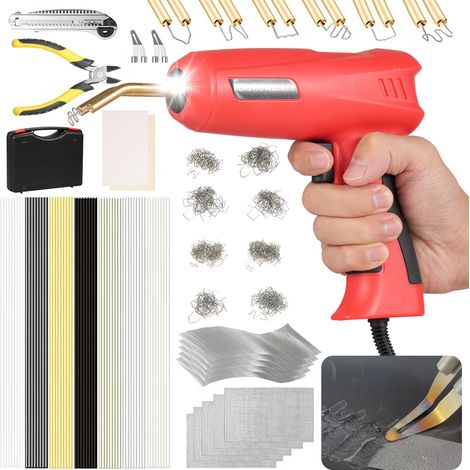 Soudeur plastique 150 W, agrafeuse à chaud portative 2 en 1, agrafeuse à chaud 800 pièces, 56 tiges de soudage en plastique PP, couteau, pince Kit de réparation de pare-chocs de voiture pour la plupa (1/5)