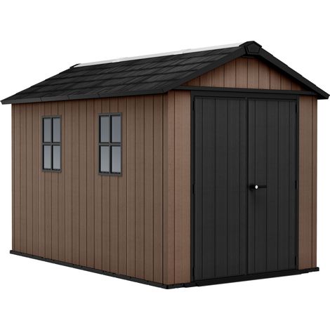 Newton + 7511/1175 - Gartenhaus 350x246x230 cm mit 2 Türen zur Geräteaufbewahrung, Holzoptik-Oberfläche Evotech+ aus Kunstharz in Braun und Schwarz (1/5)