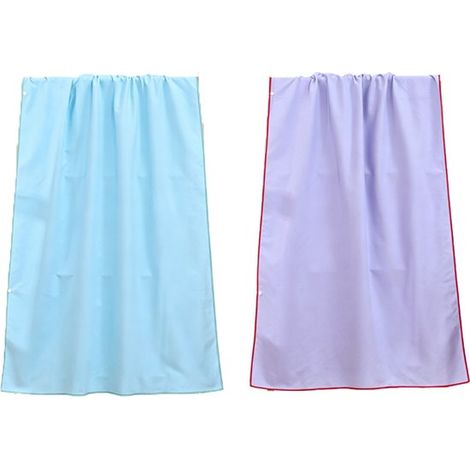 Lot de 2 serviettes en microfibre, serviette de plage, 130 x 80 cm, serviette de bain, serviette de bain à séchage rapide, serviette de voyage à séchage rapide, bleue et violette (1/5)