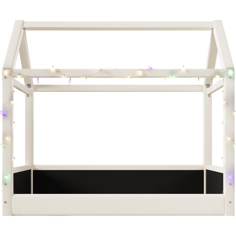 Cama diván infantil 90 x 200 cm beige con tiras LED, diseño de casita (1/5)