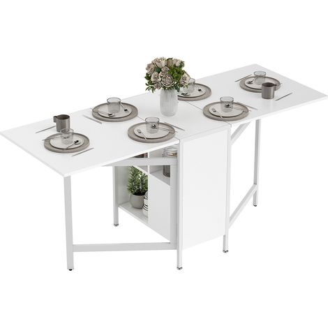 Mesa Plegable de Comedor avec Hélas Abatibles 4 Compartimentos 3 Formas para Cocina Salón 169x60x75 cm Blanco (1/5)