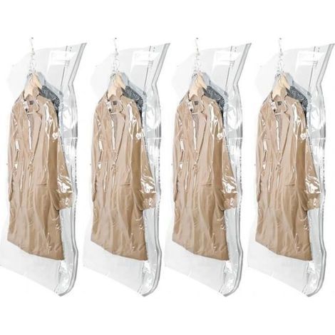 Lot de 4 Sacs de Rangement sous Vide Suspendus pour Vêtements, 135x70cm, Housse sous Vide pour Costumes, Manteaux, Vestes (1/4)