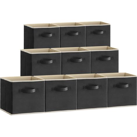 Lot de 10 Cubes de Rangement Pliables, Panier en Tissu, Caisse, Boites Rangement avec Poignées, Organisateur pour Vetements, Jouets, 33 x 33 x 33 cm, 36 L, Noir (1/5)