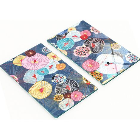 Juego de dos tablas de cocina de cristal con estampado floral abstracto, 2x30x52 cm. (1/5)