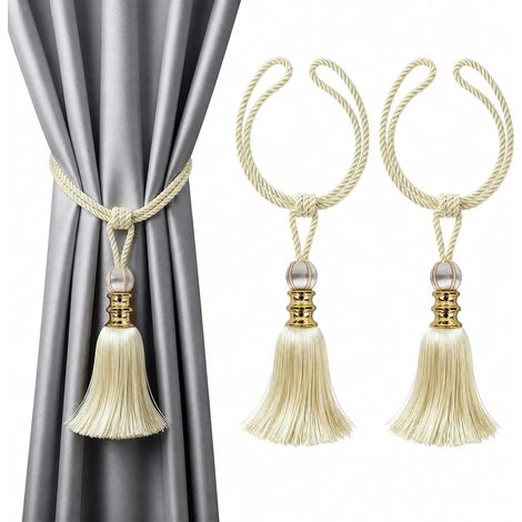 2PCS Embrasse pour Rideaux, Embrasse Rideau Frange, Embrasses Rideaux Blanc Crème pour Décoration de Maison Salon, Salle De Séjour, Chambre, Bureau Hôtel (1/5)